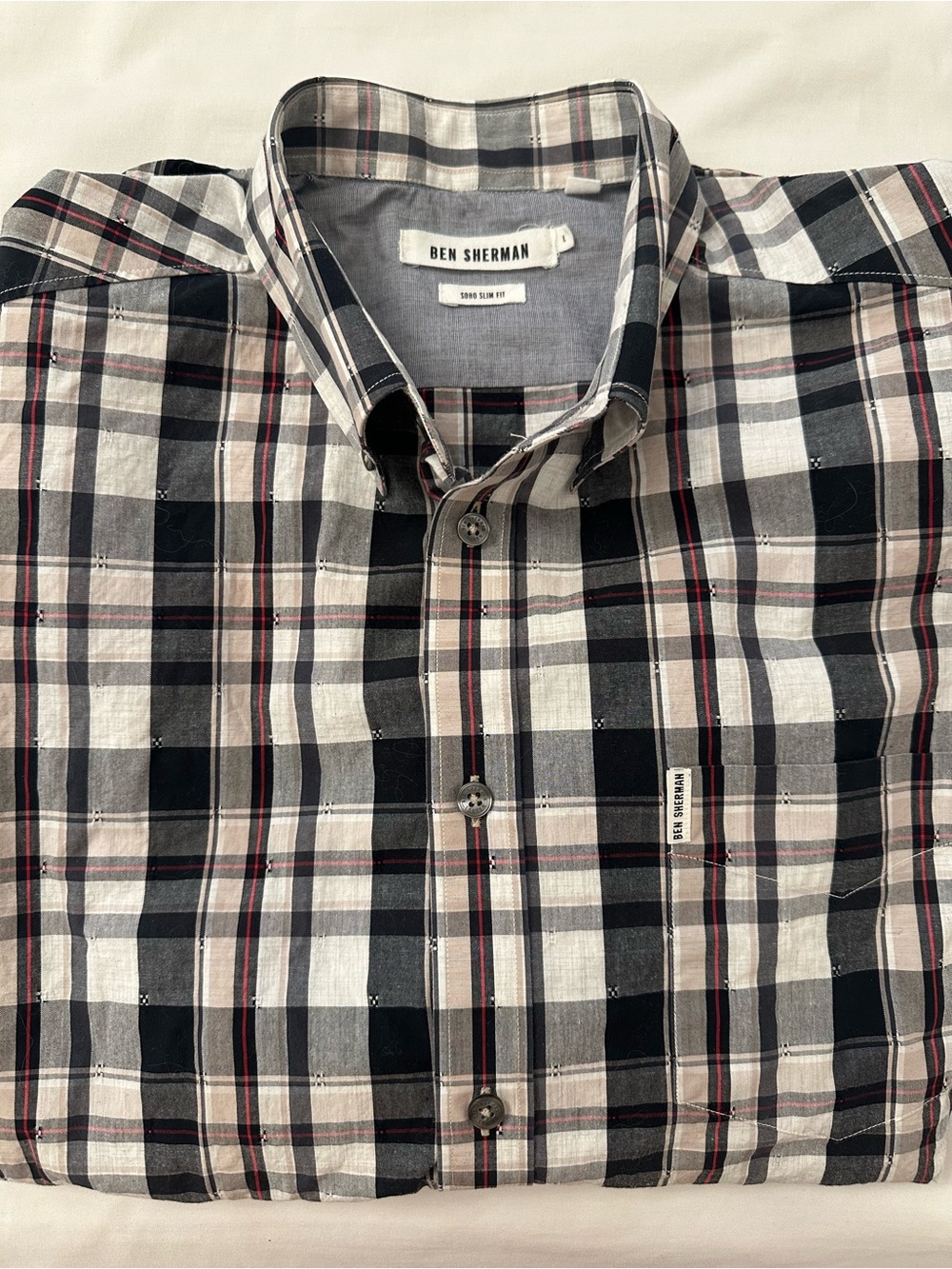 Ben Sherman Black, White & Maroon Plaid Button-Down Shirt
